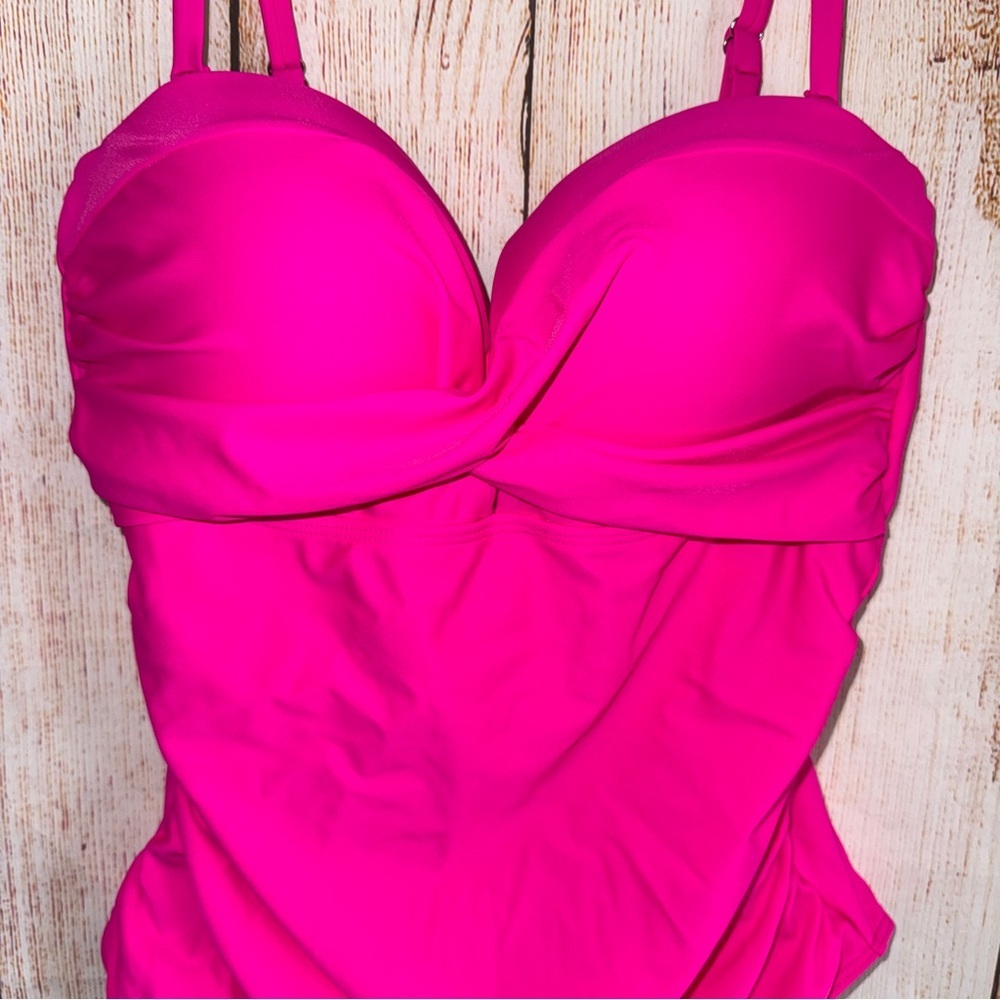 Eomenie Women's Push Up Wrap Front Swimsuit One Piece, tummy control, pink L​ - Picture 3 of 8
